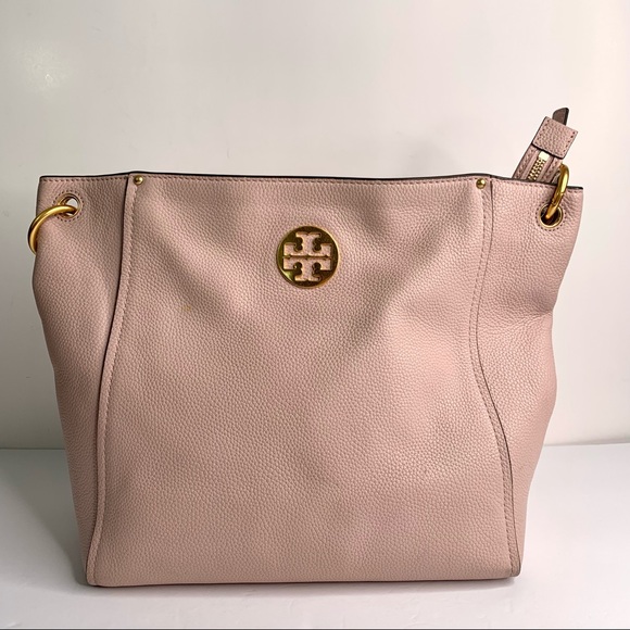 Tory Burch Everly Hobo Bag Shell Pink Pebbled Leather Purse Medium - Picture 3 of 14